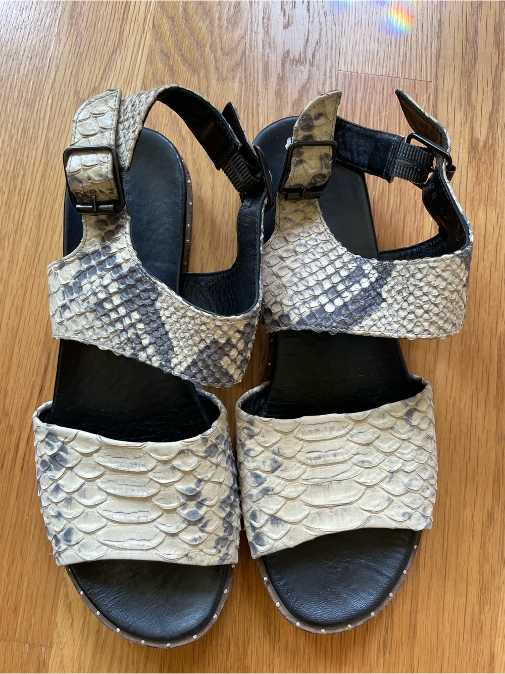 Freda Salvador Women’s Snake-Embossed Leather Sandals - Beige Black